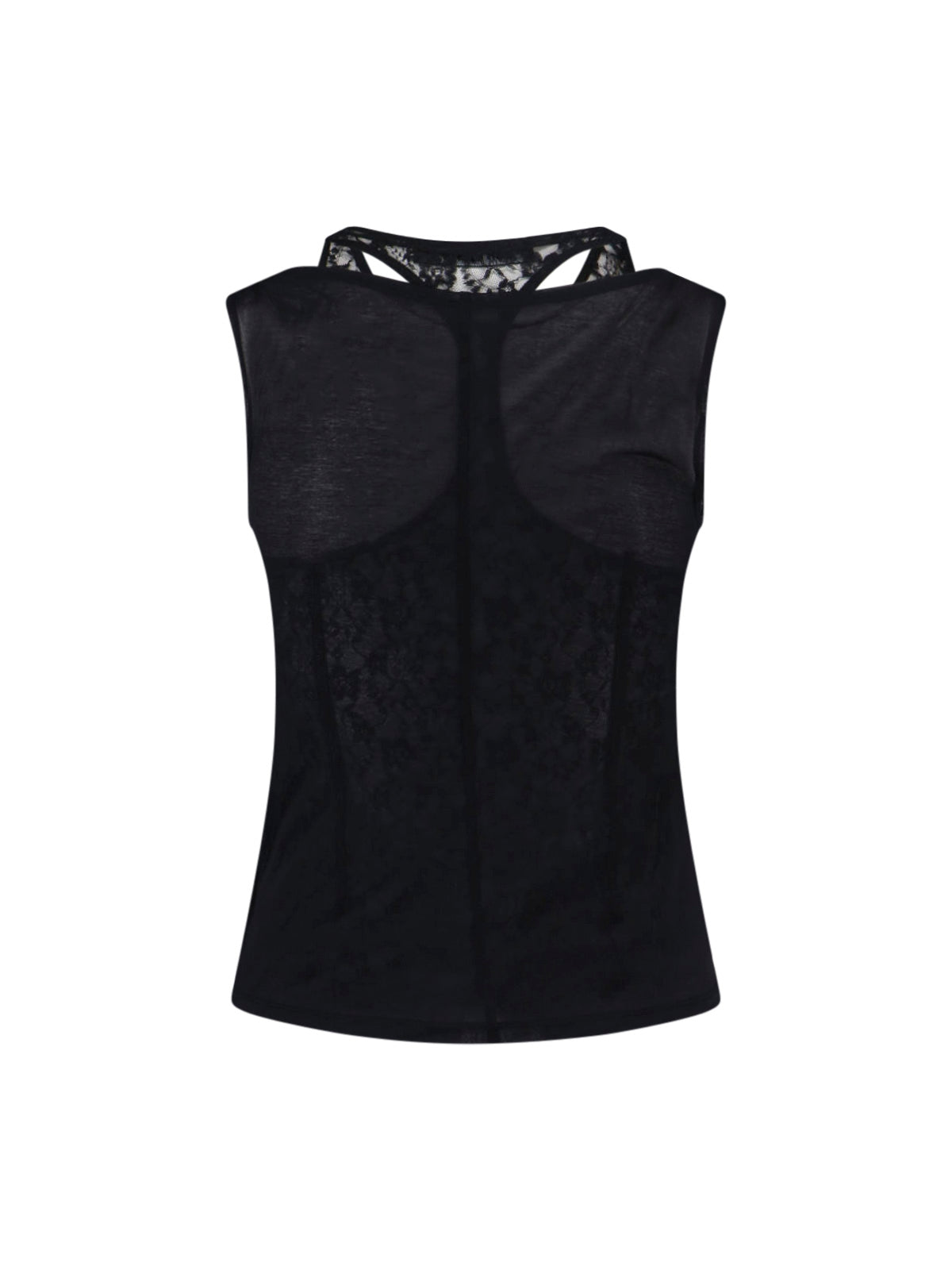 Black Sleeveless Lace Detail Tank Top