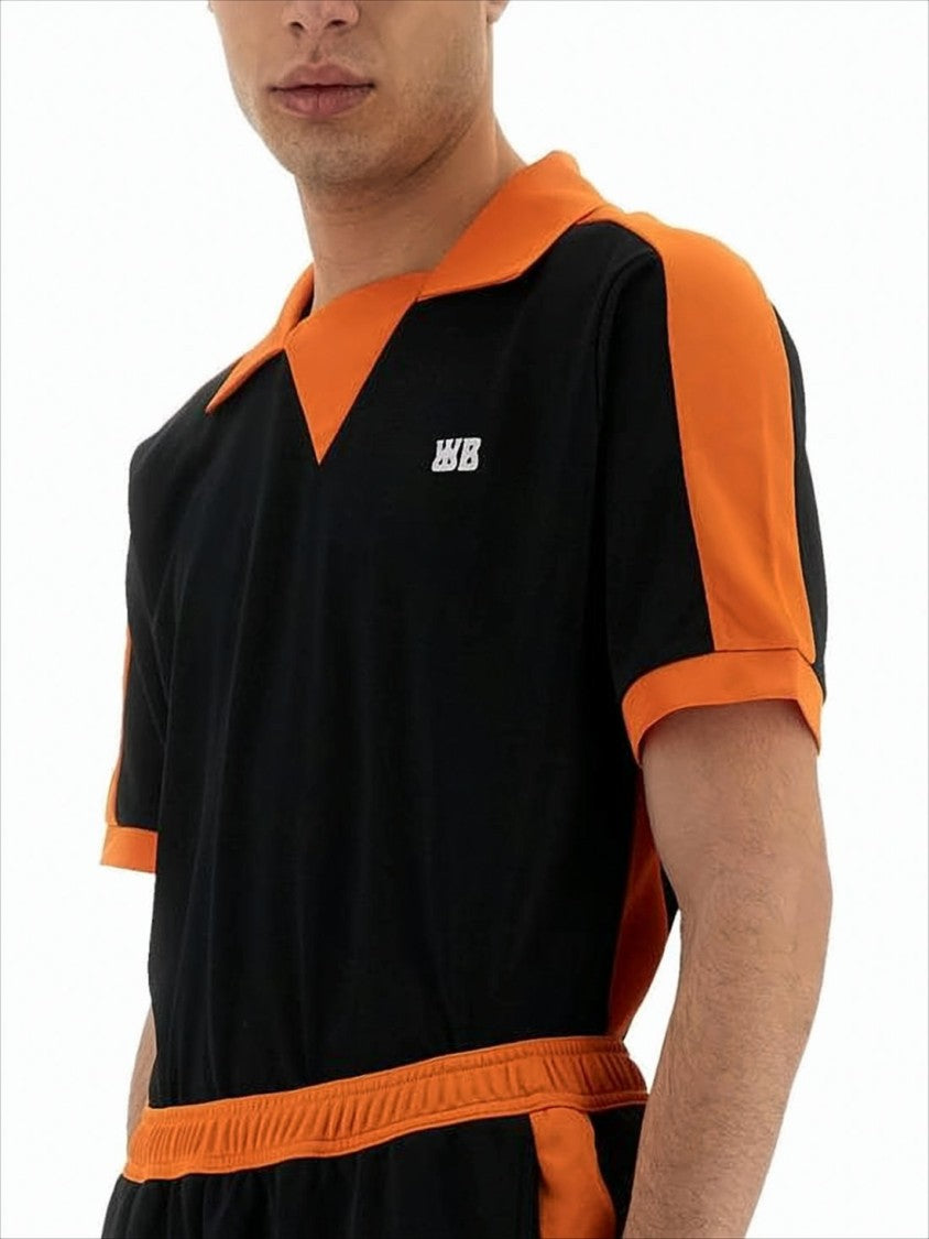 Relaxed Fit Black Polo Shirt with Orange Accents