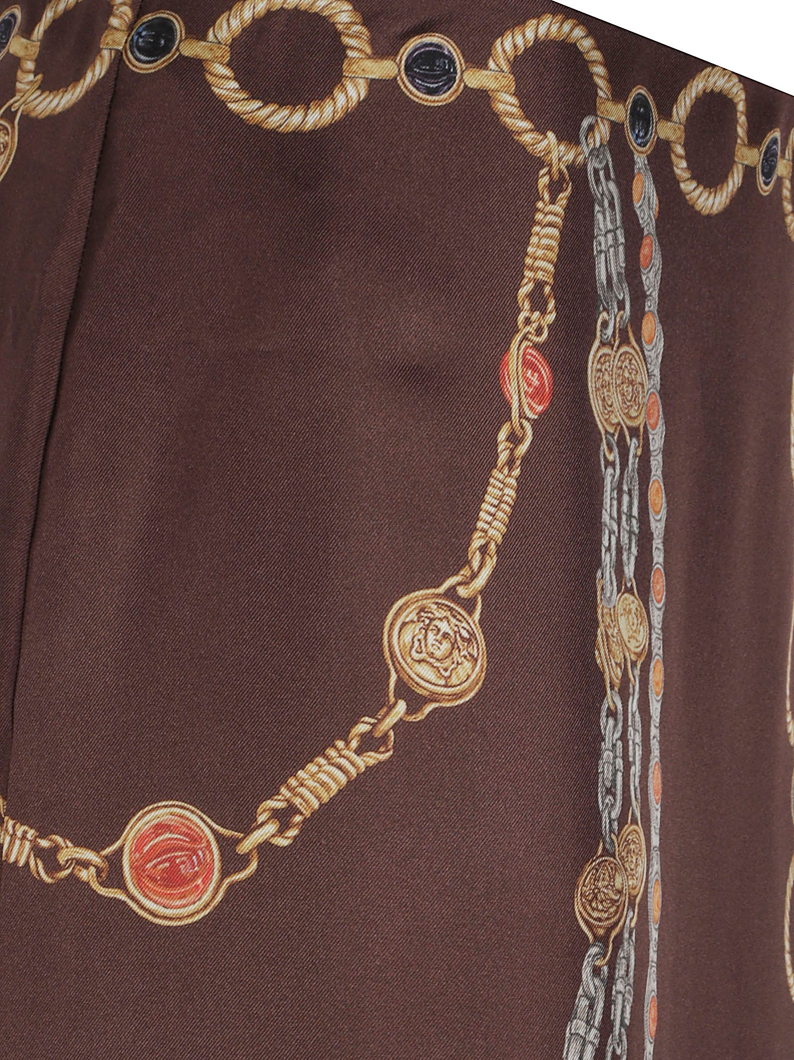 Intricate Chain and Medallion Print Brown Skirt
