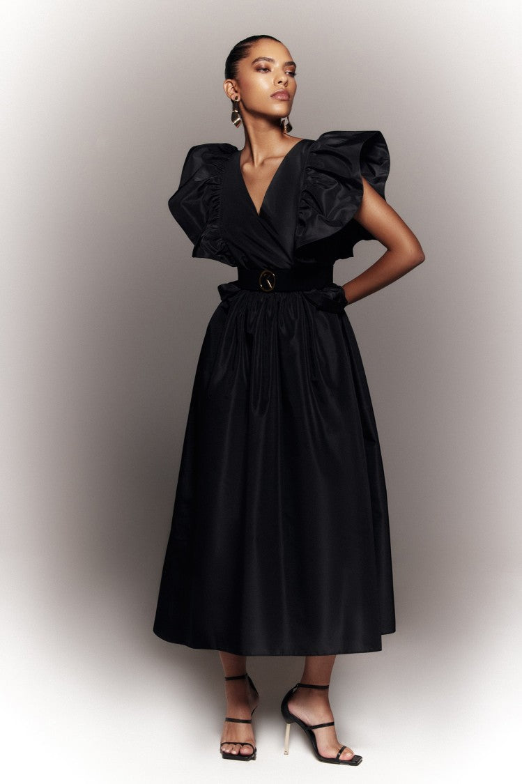 Taffeta Dress With Gathered Sleeves