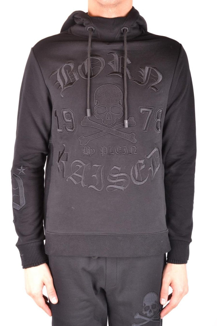 Black Hoodie With Bold Embossed Skull Design