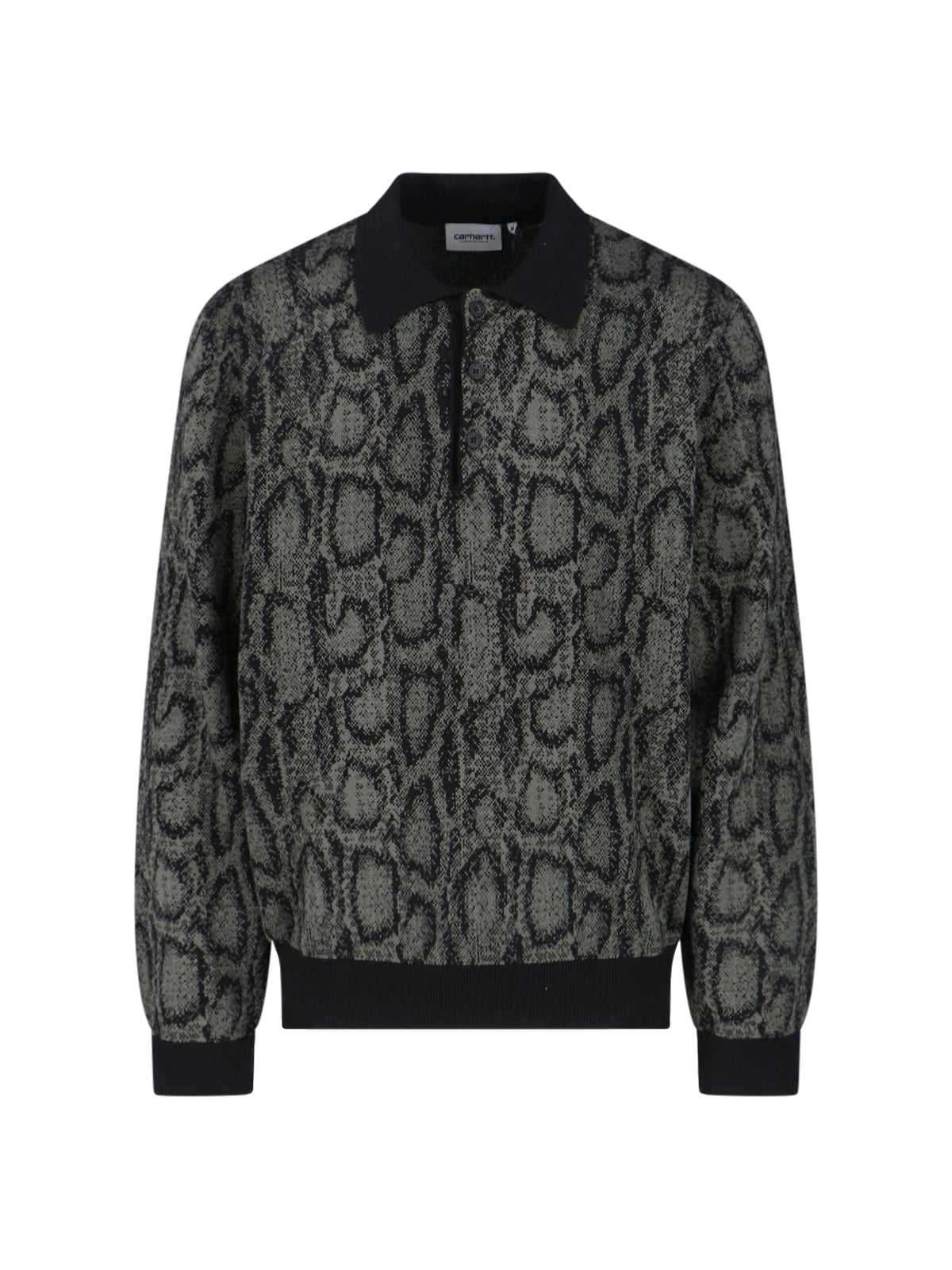 Green Snake Print Long-Sleeve Polo Sweater