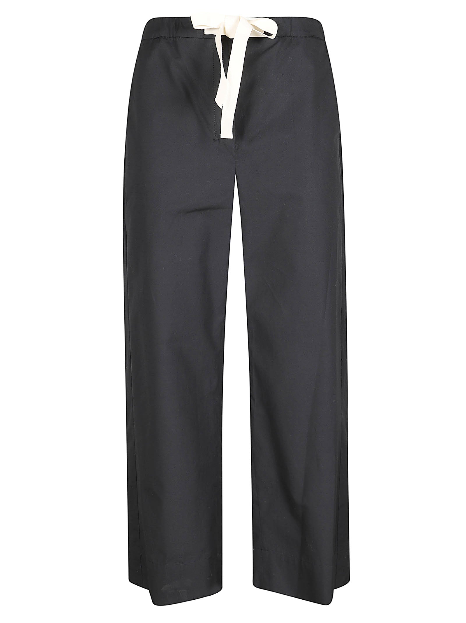 Cropped Wide-Leg Trousers with Contrast Drawstring