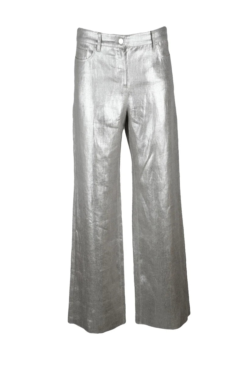 Wide Leg Linen Trousers - Gold