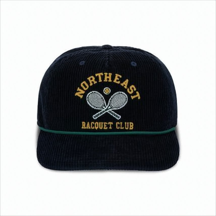 Structured Corduroy Cap with Tennis Racket Embroidery