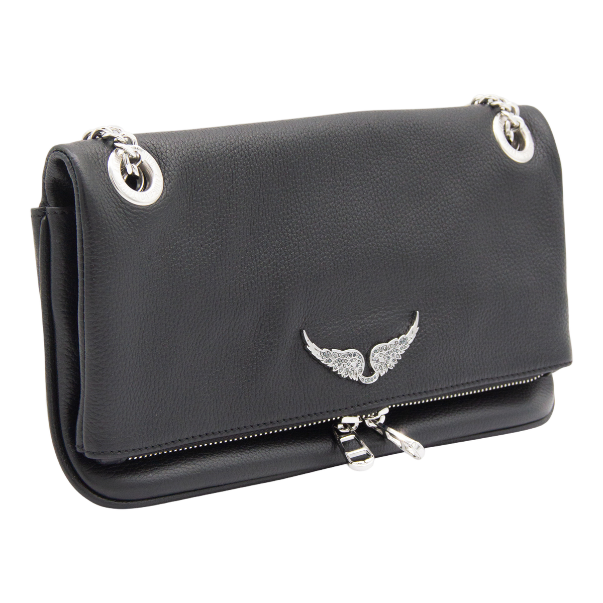Pebbled Texture Black Bag with Silver Accents