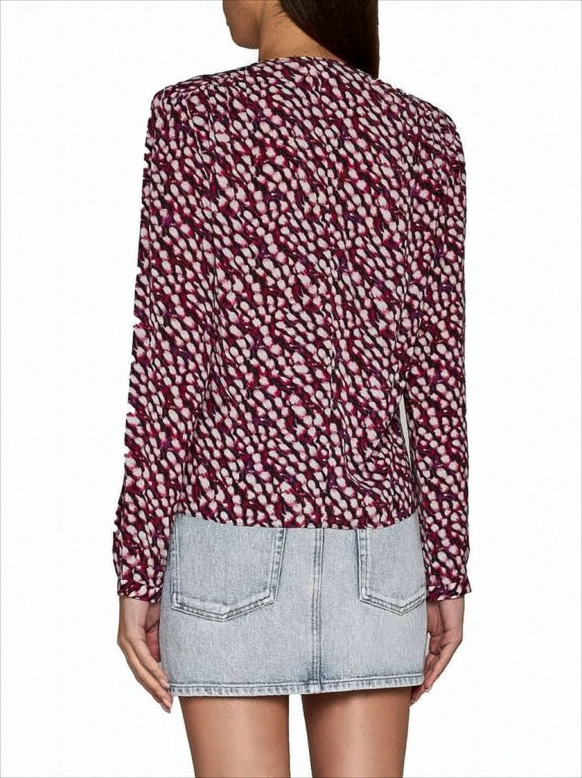 Abstract Burgundy Blouse with Fitted Waist