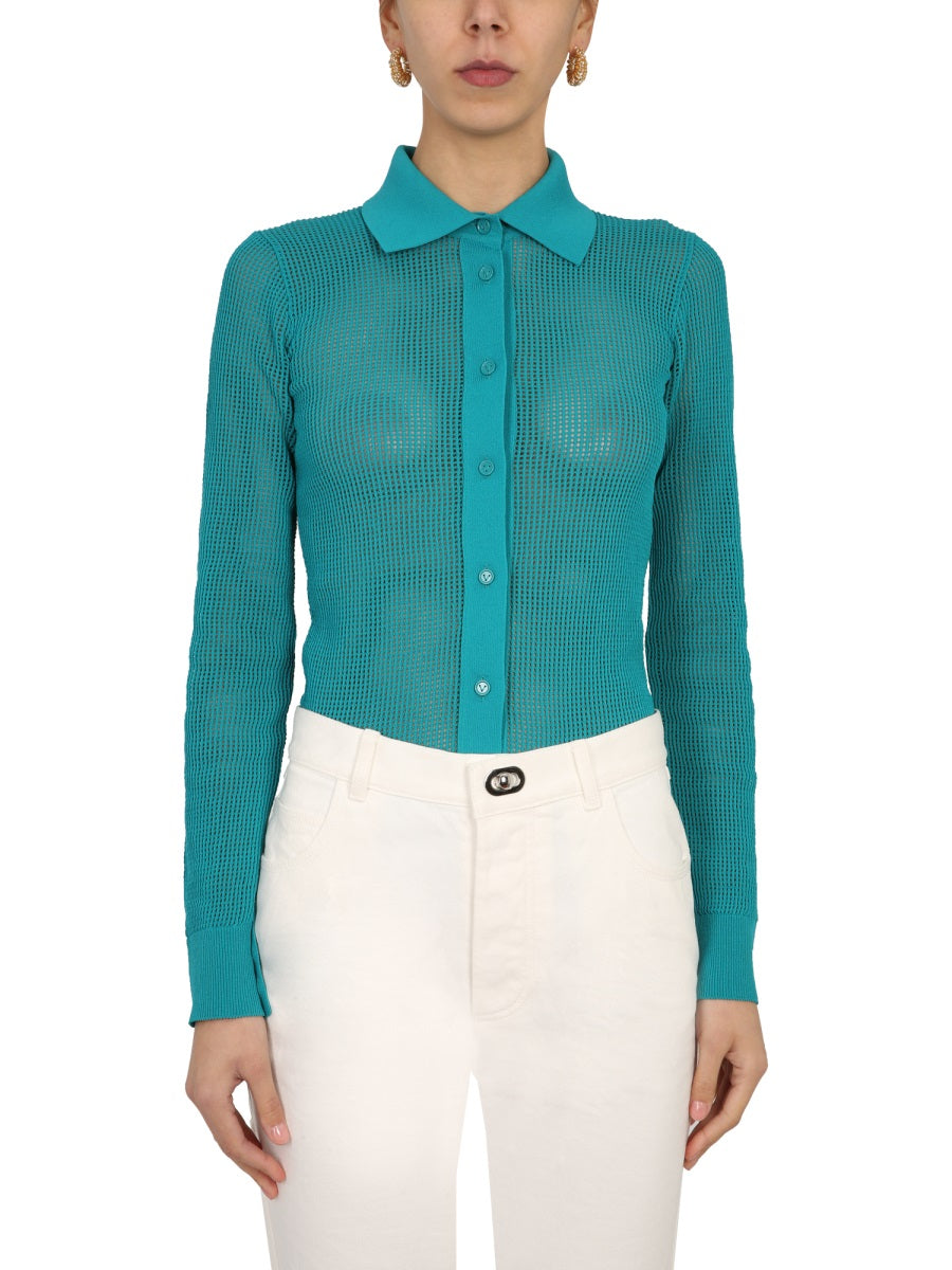 Mesh Knit Cardigan with Semi-Transparent Design