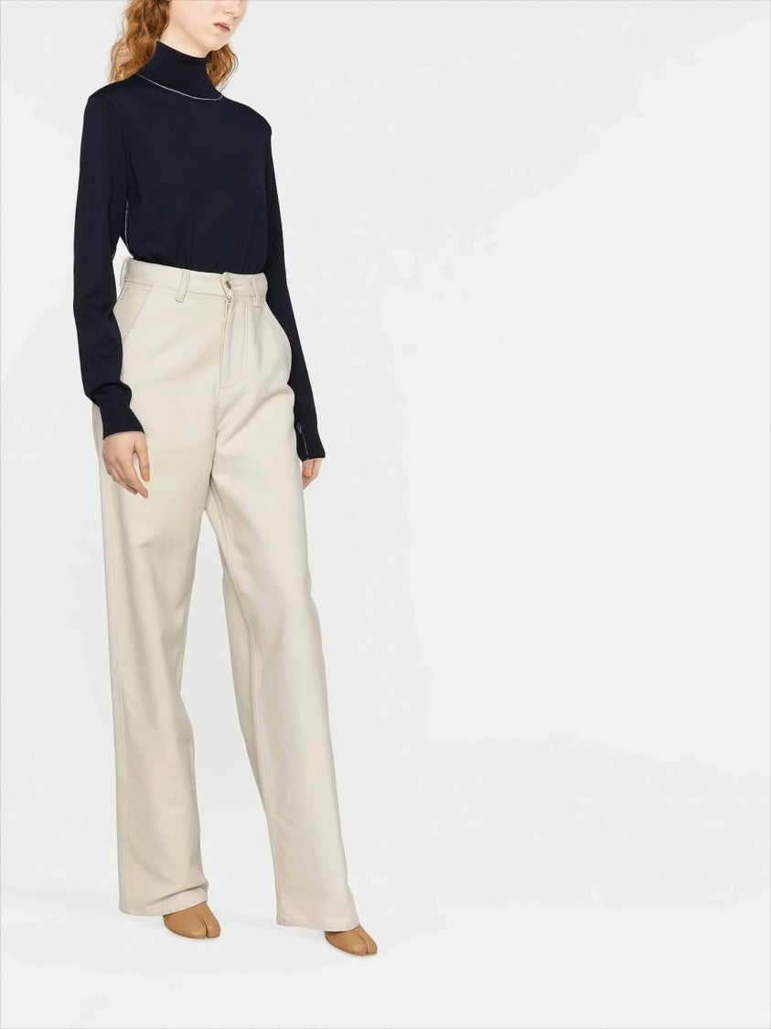 High-Neck Knit Sweater With Four Stitch Lines