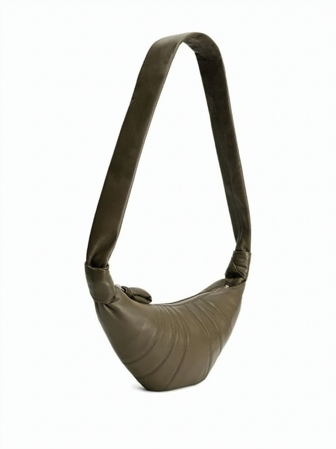 Crescent-Shaped Shoulder Bag with Adjustable Strap and Zip Closure
