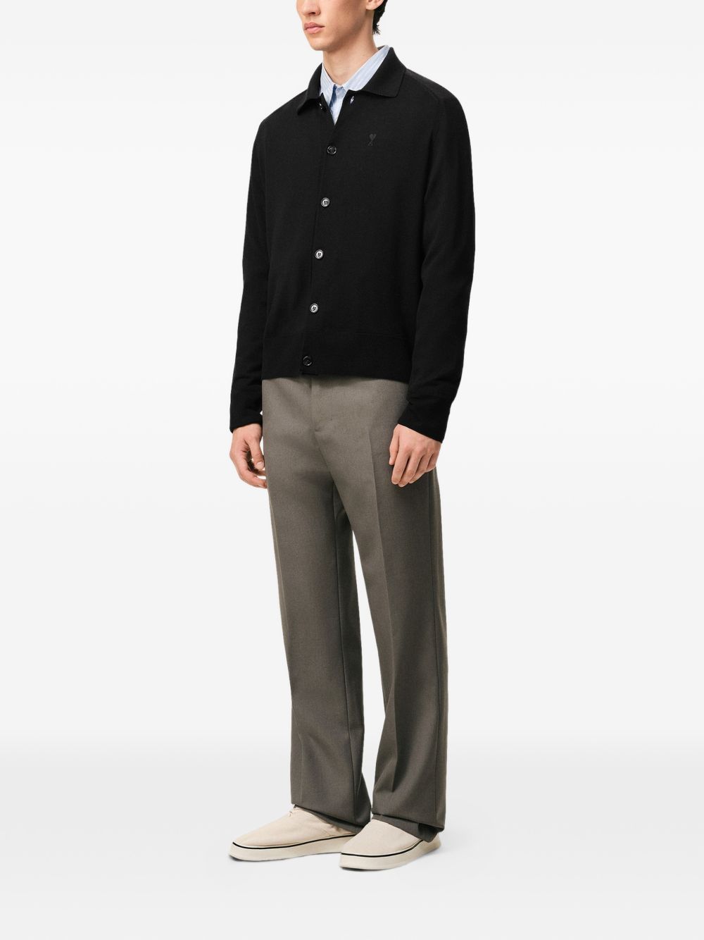 Black Polo Collar Embroidered Knit Sweater
