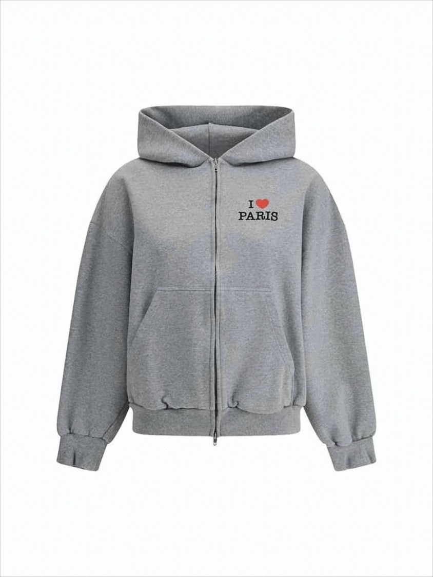 Relaxed Fit Zip-Up Hoodie With Heart Graphic
