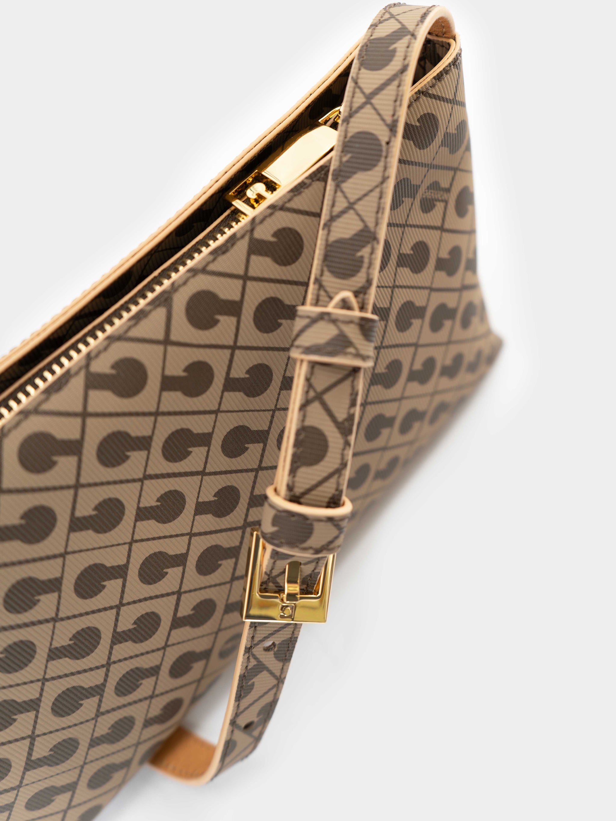 Rectangular Brown Geometric Pattern Crossbody Bag