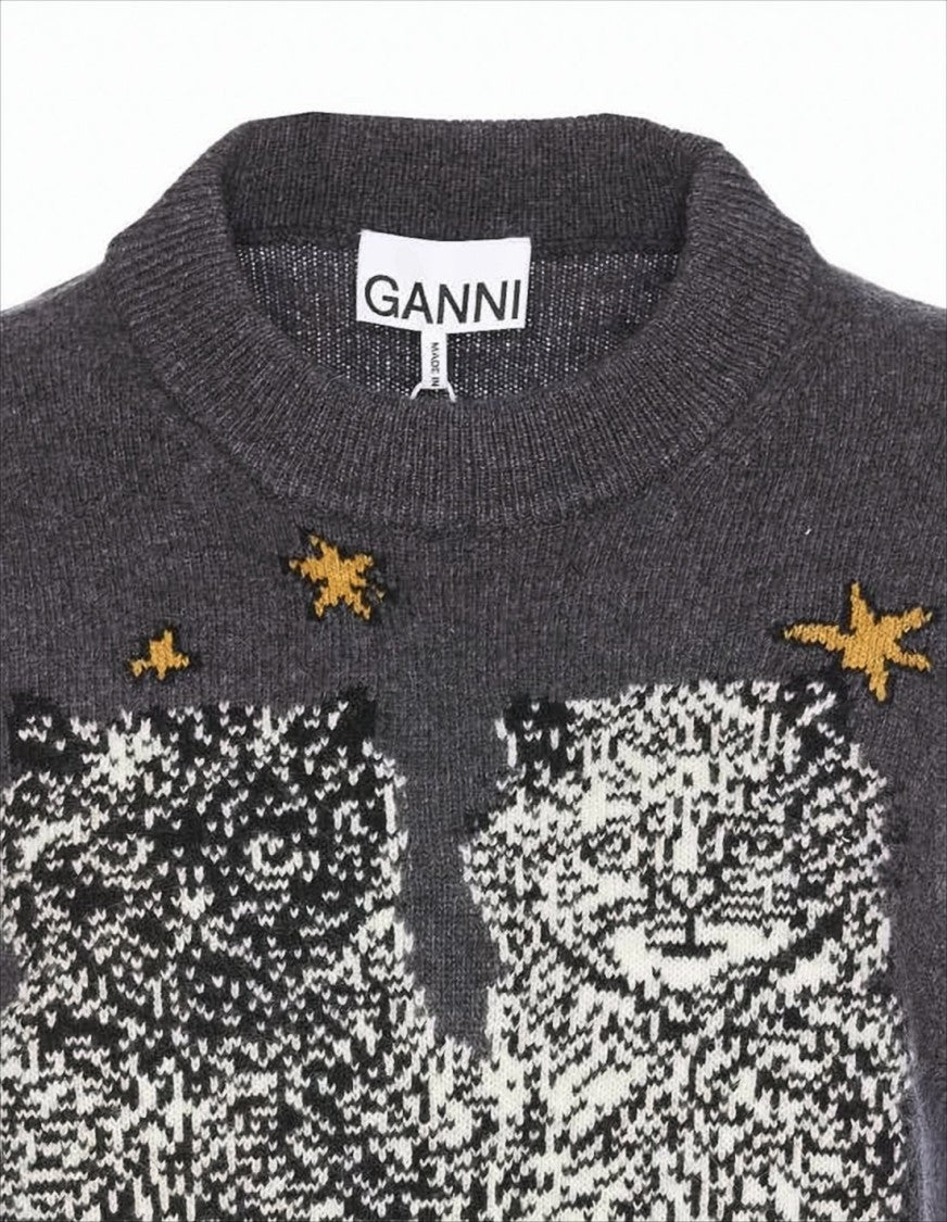 Sleeveless Knit Vest With Graphic Cat Design