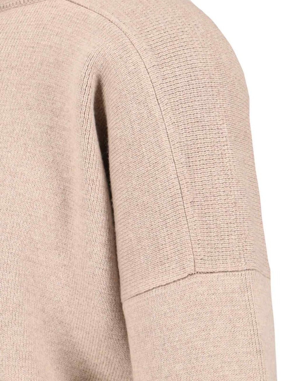 Knitted Hoodie In Beige Wool Engraved Logo Tag