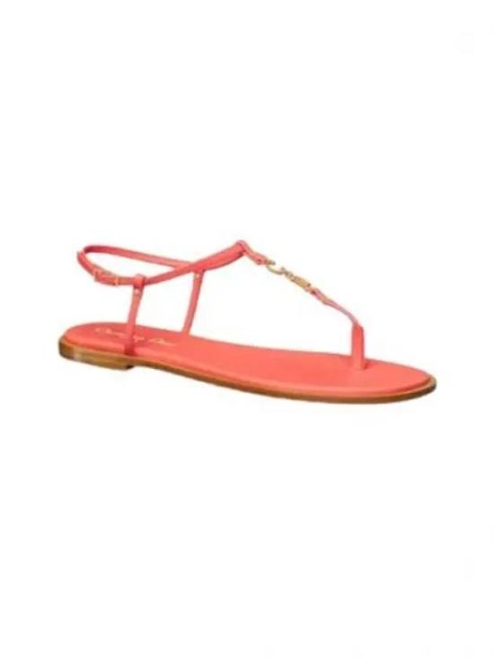 T-Strap Calfskin Leather Sandals with Metallic Detail