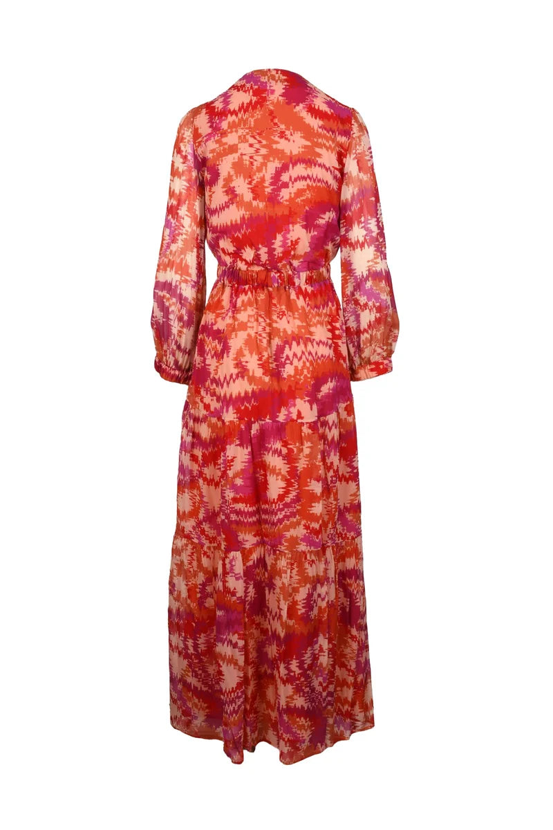 Long Chiffon Dress - Orange/Fuchsia