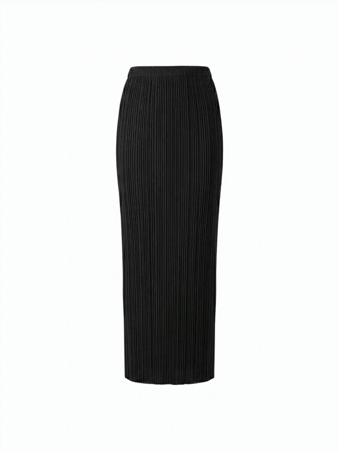 Midi Skirt with Vertical Pleats and Elastic Waistband