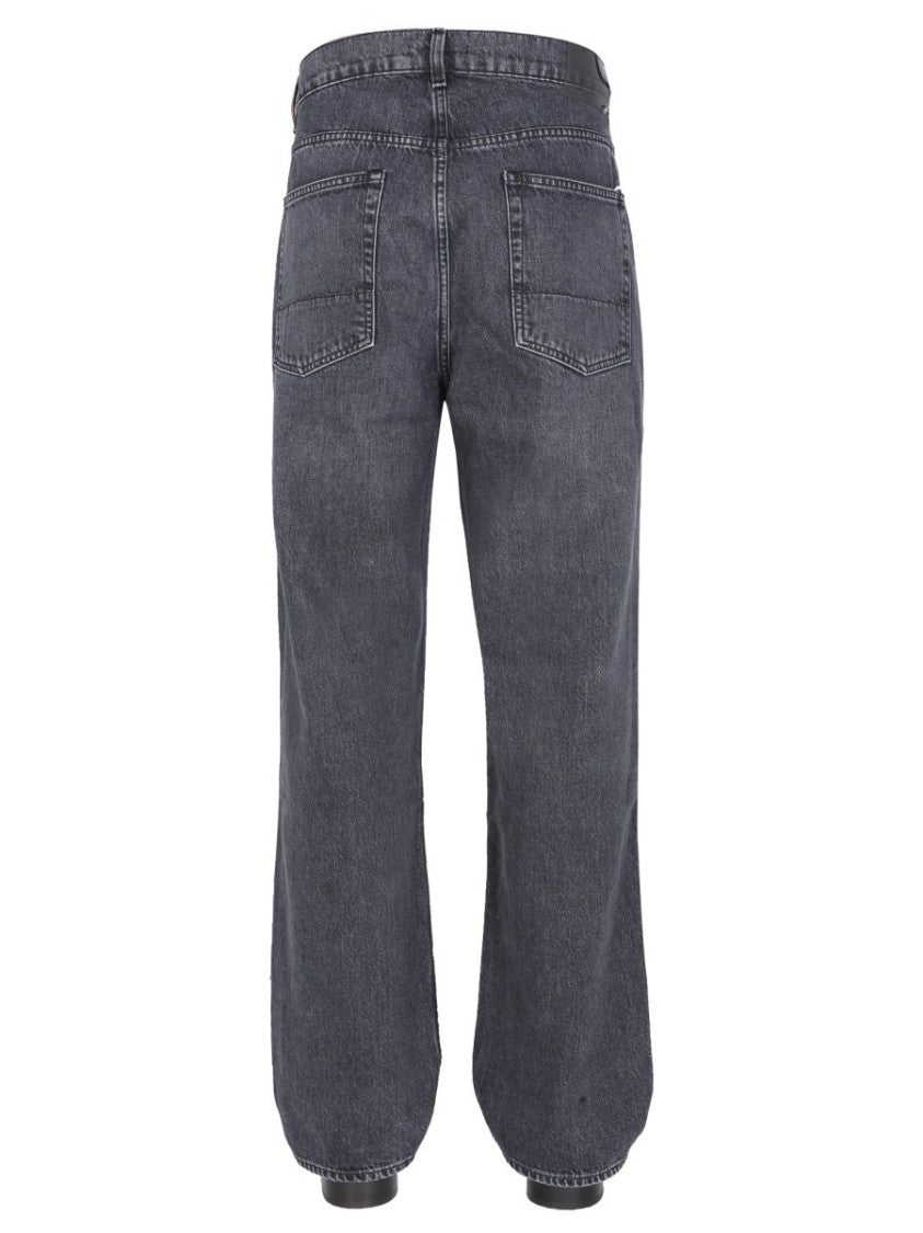 Relaxed Fit Black Denim Pants with Five-Pocket Design