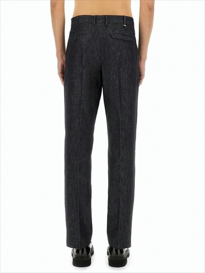 Tailored Black Straight Pants with Subtle Heathered Texture