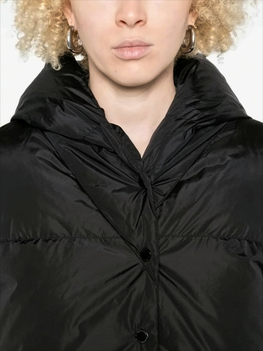 Puffer Jacket with Contrasting Knit Sleeves and Hood