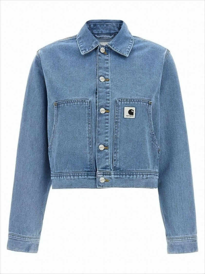 Cropped Denim Jacket with Classic Collar