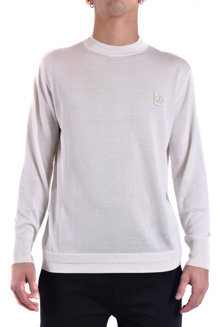 Natural Knit Sweater With Ribbed Details