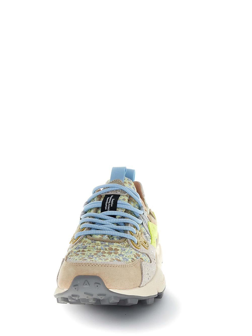 Floral-Patterned Sneakers with Suede Overlays and Chunky Sole