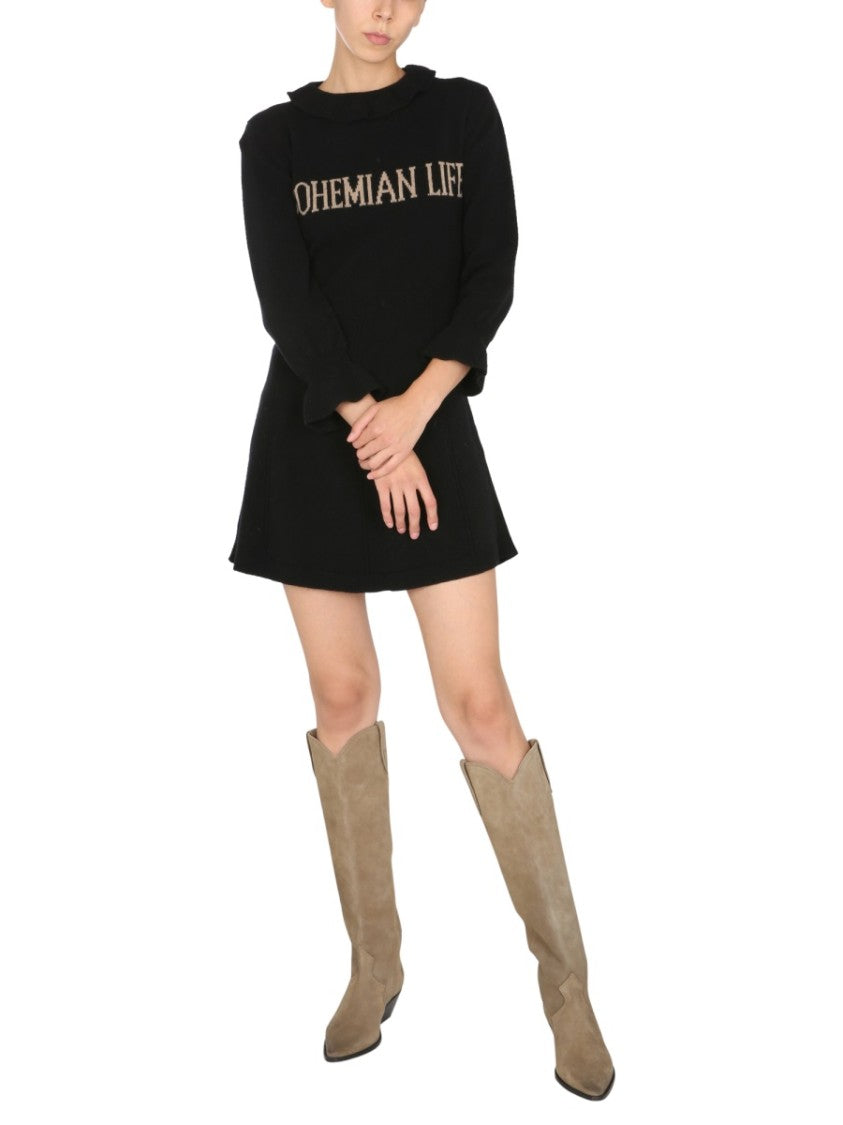 High-Neck Mini Dress With Ruffled Details