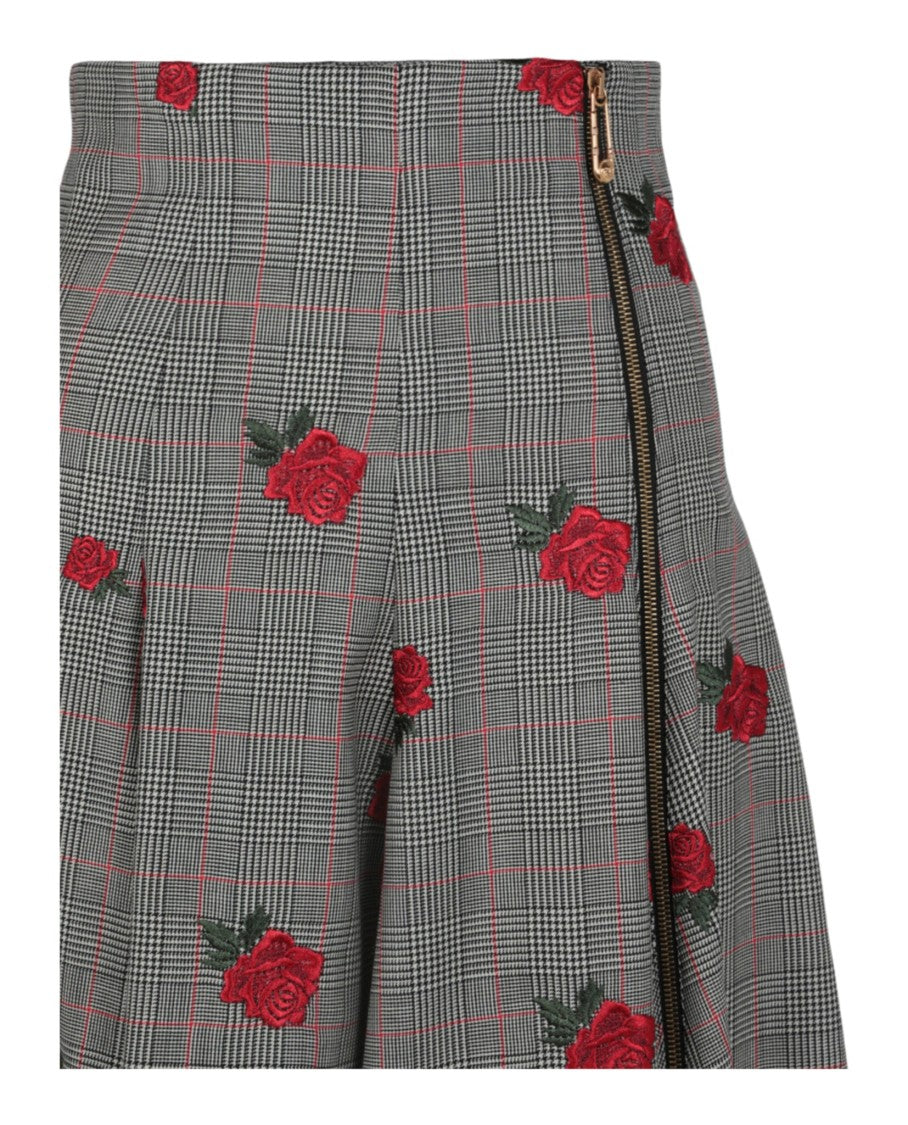 Floral Embroidered Plaid Skirt