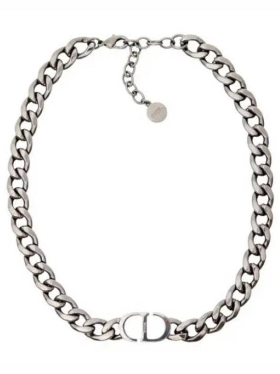 Silver Interlocking Link Necklace with Logo Centerpiece