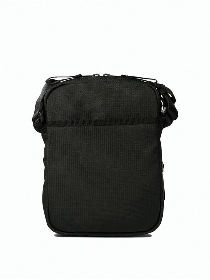 Textured Black Recycled Polyamide Shoulder Bag With Adjustable Strap And Multiple Compartments