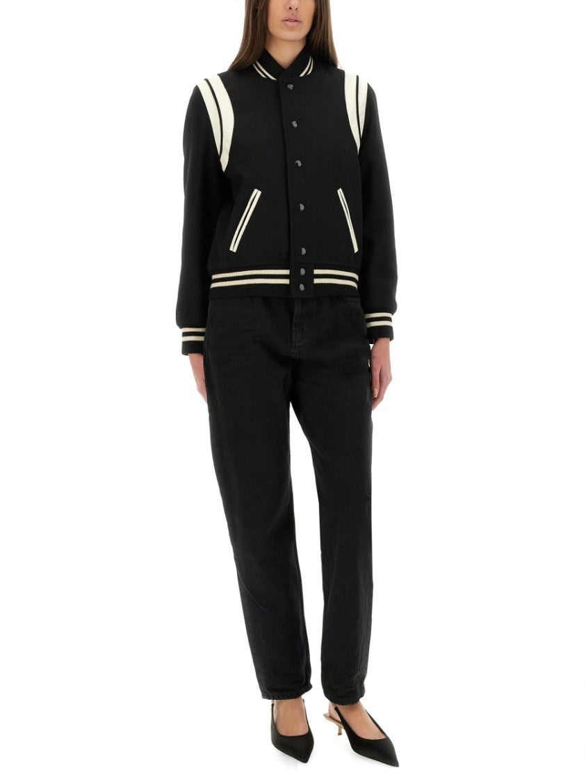 Wool Varsity Jacket With Contrasting Stripe Details