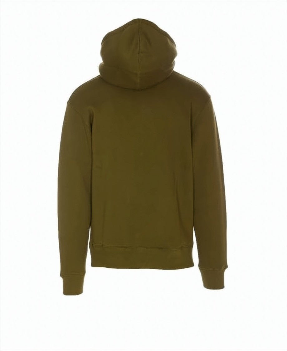 Solid Olive Green Cotton Hoodie With Iconic Fox Emblem