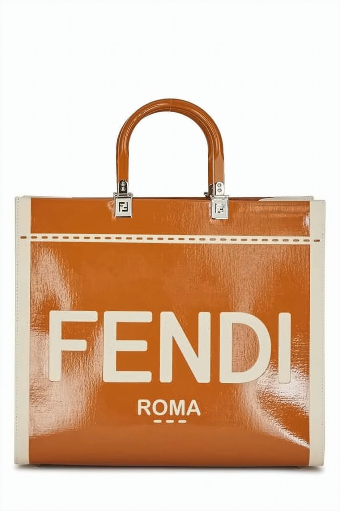 Glossy Orange Patent Leather Tote Bag