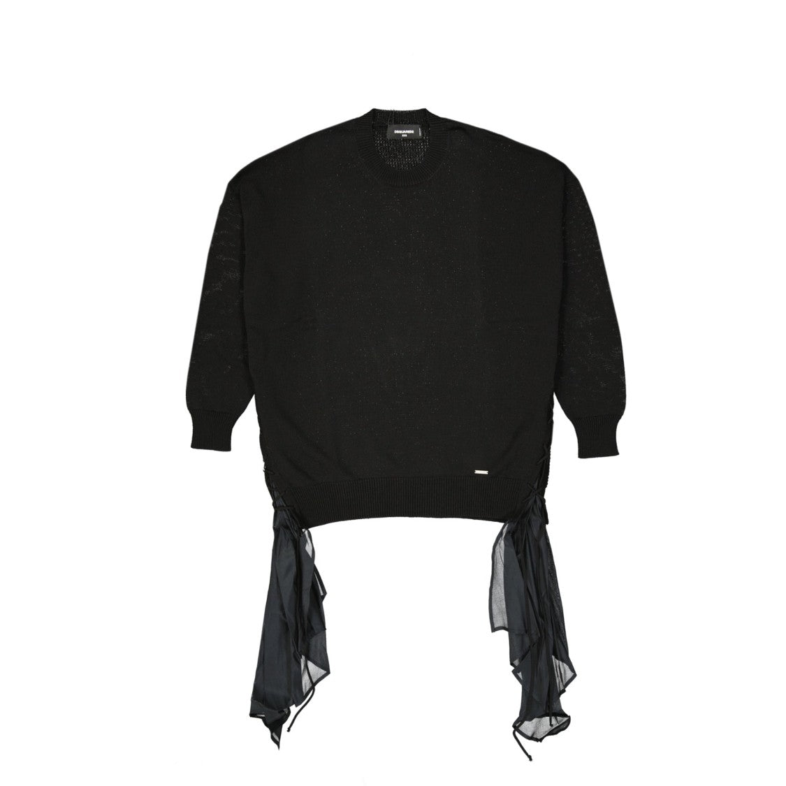 Cotton Sweater With Drawstring And Sheer Details
