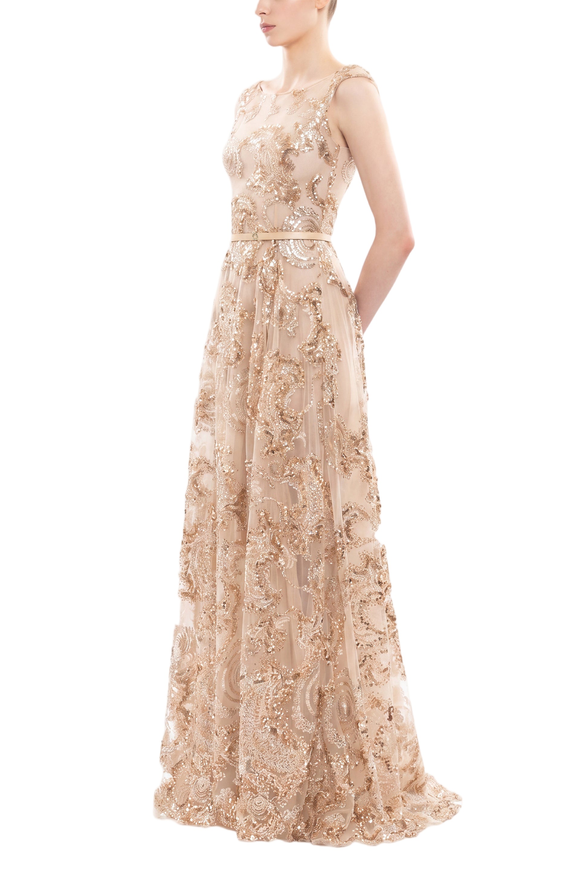 Embroidered Tulle Long Dress