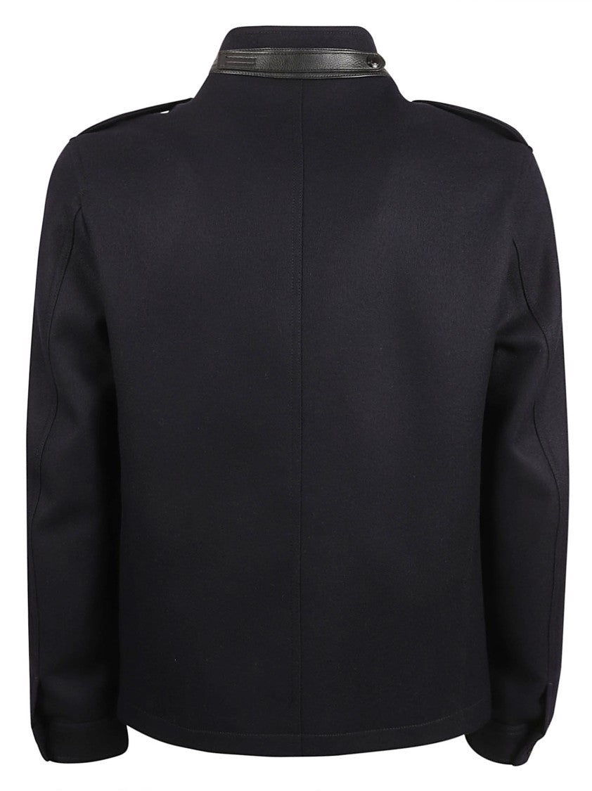 Structured High Collar Coat With Epaulets