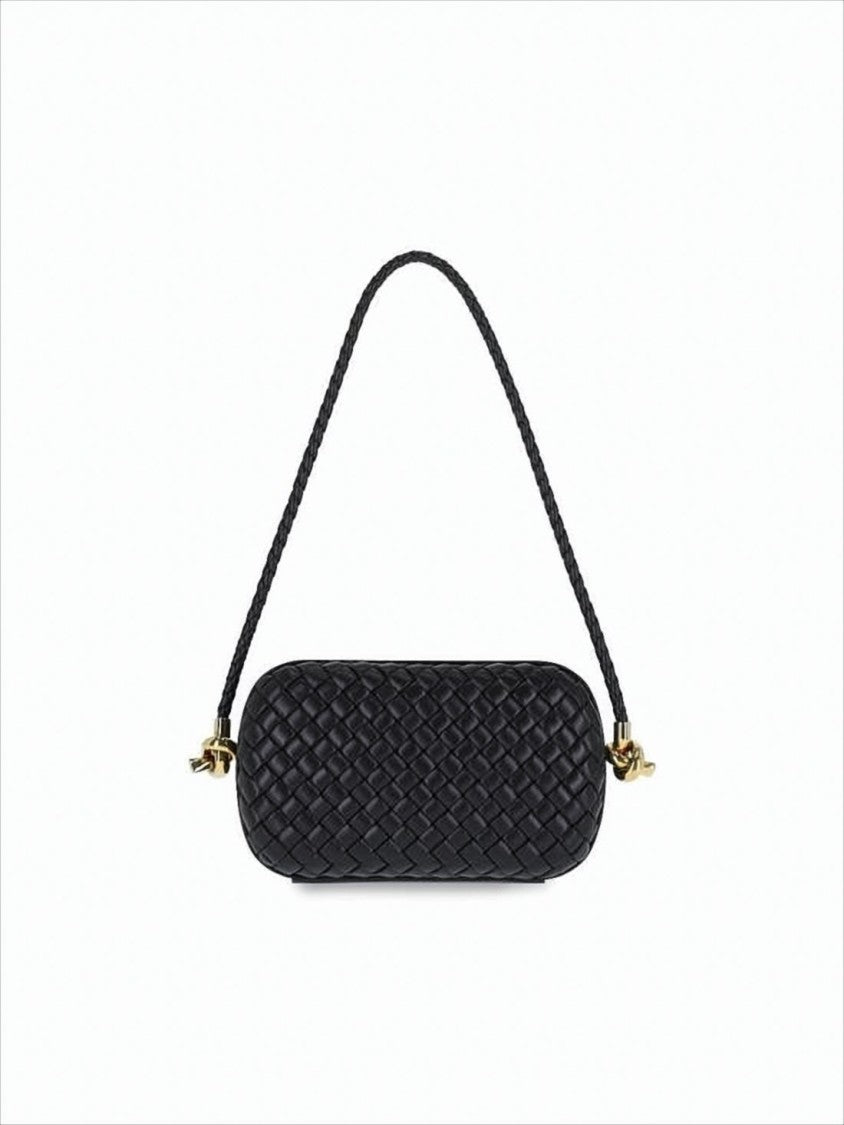 Woven Texture Shoulder Bag with Braided Strap and Gold-tone Hardware