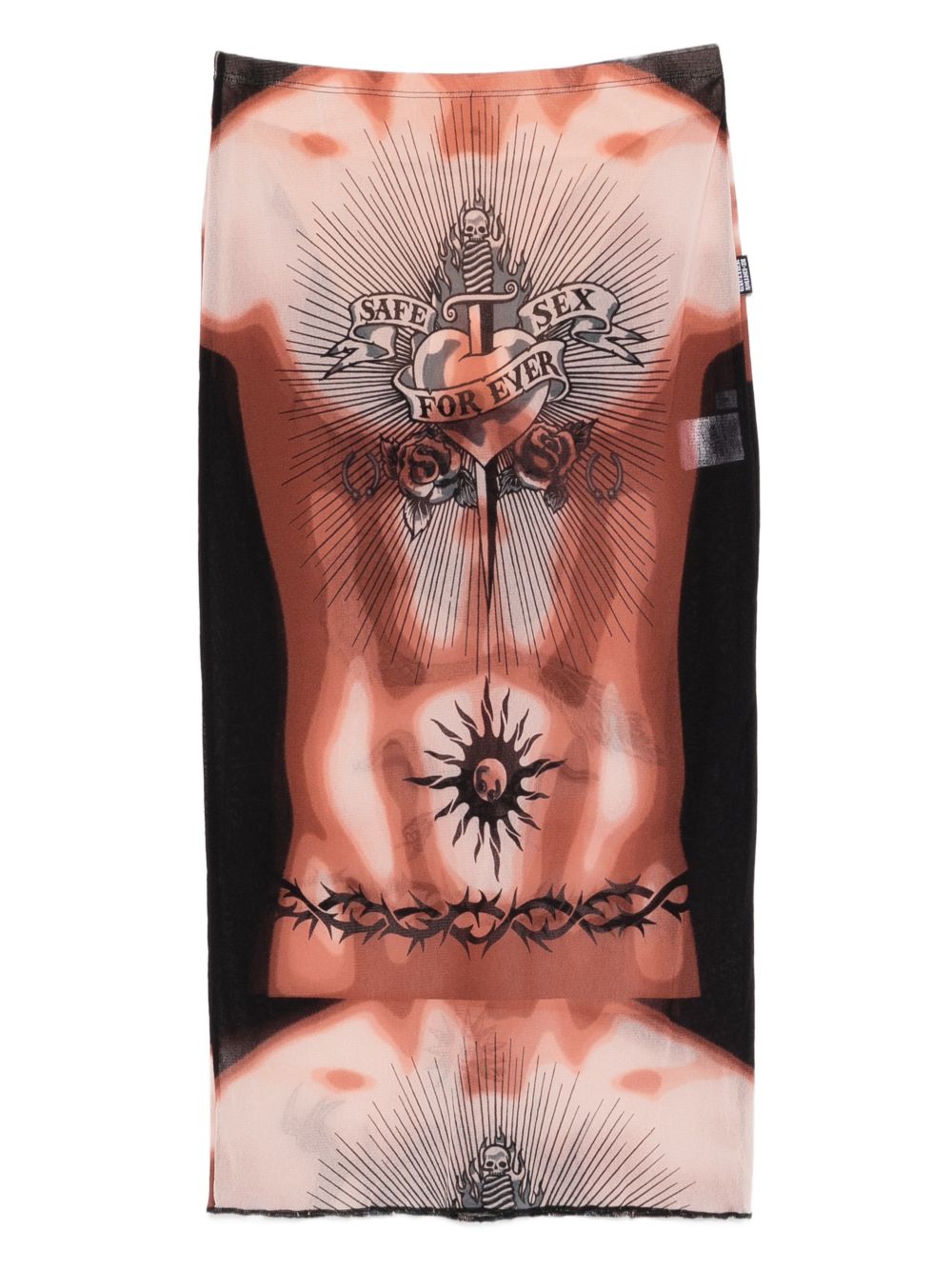 Tattoo-Print Fitted Midi Skirt