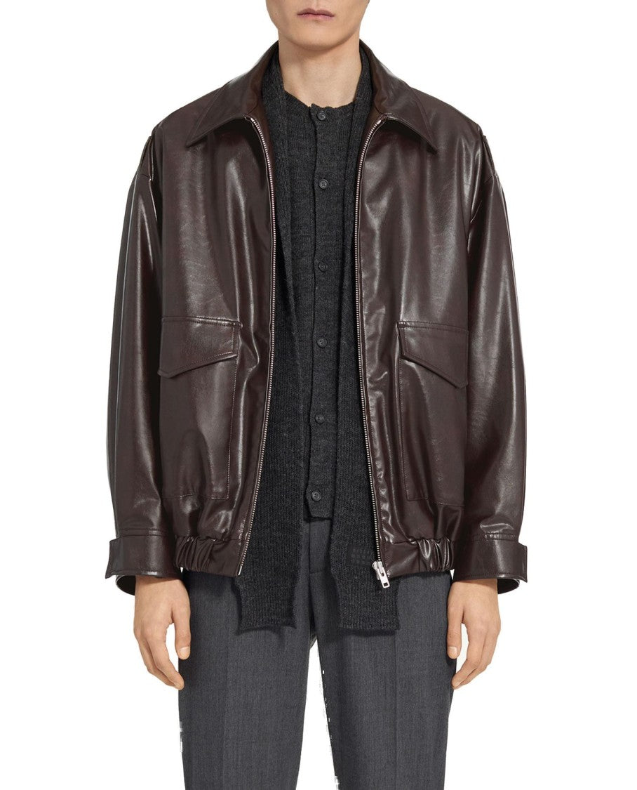 Brown Leather Jacket With Classic Collar