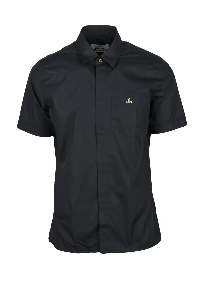 Short-Sleeved Cotton Shirt with Concealed Placket