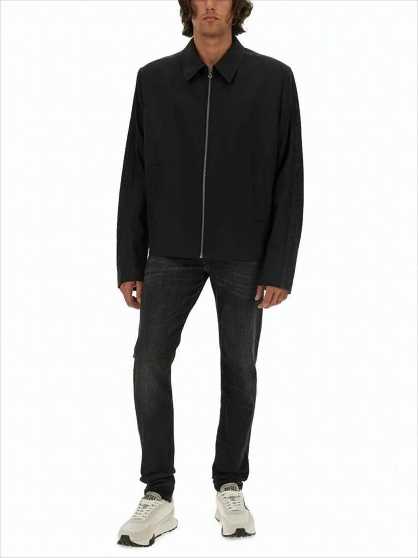 Structured Black Jacket with Textured Finish and Modern Sleeves