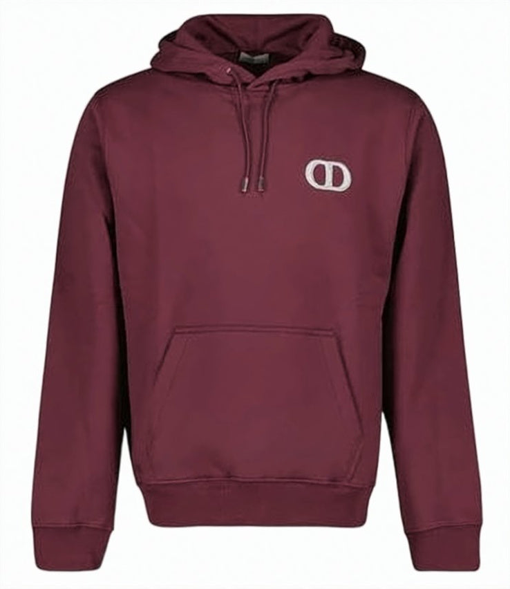 Deep Burgundy Cotton Hoodie With Kangaroo Pocket And Embroidered Logo