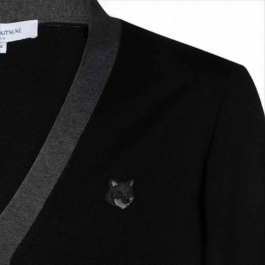 Classic V-Neck Cardigan With Ribbed Details And Logo Embroidery