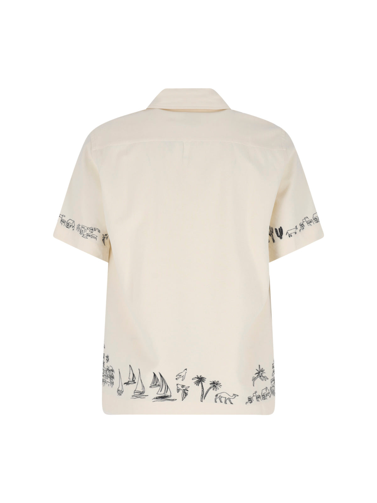 Beige Relaxed Fit Bowling Embroidered Shirt