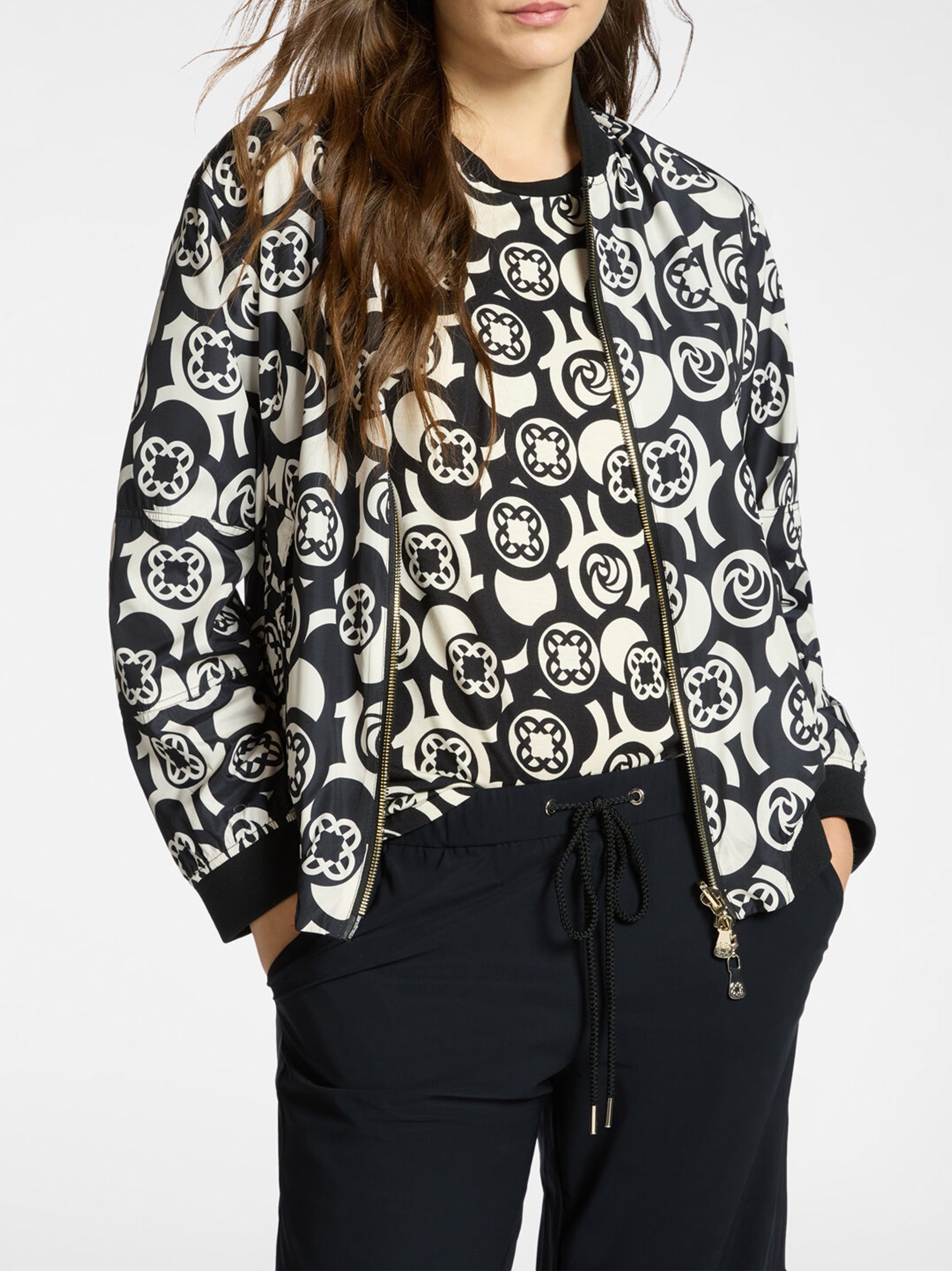 Reversible Geometric Pattern Zip Bomber Jacket