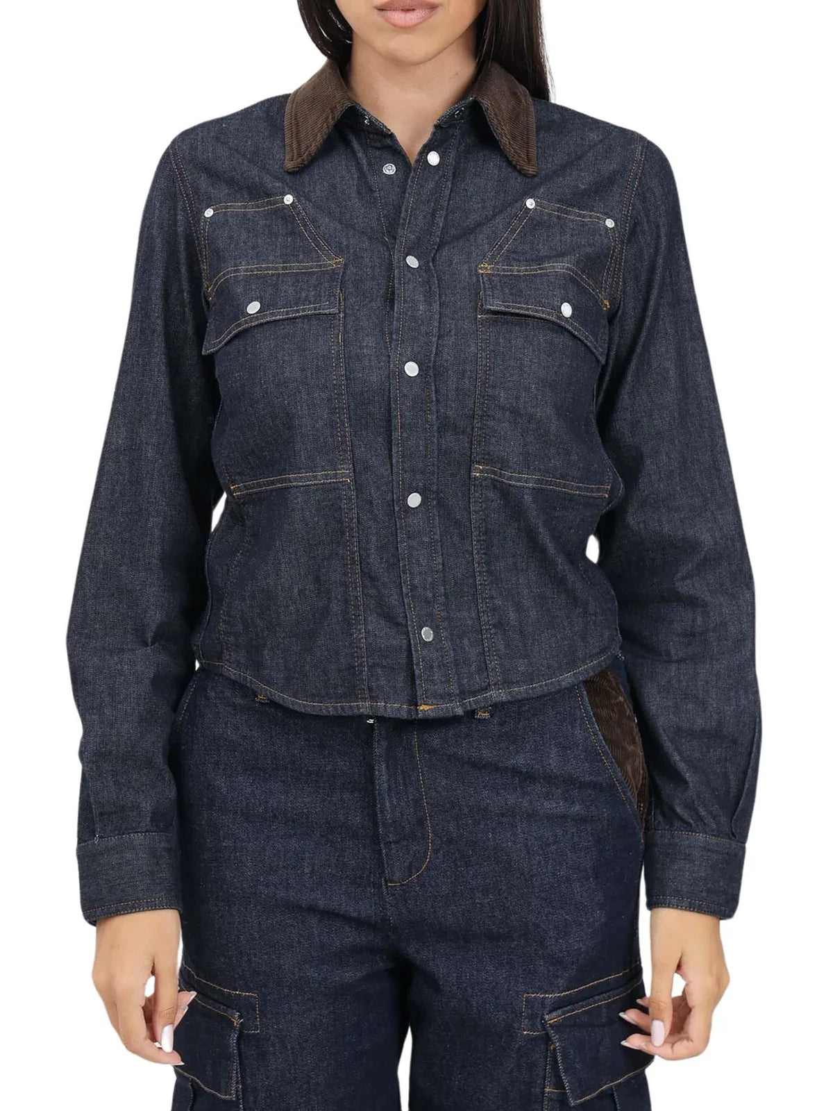 Stretch Cotton Lyocell Shirt - Blue/Brown