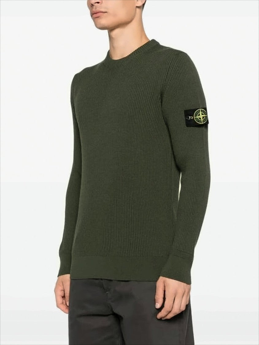 Ribbed Knit Wool Sweater with Iconic Patch Logo