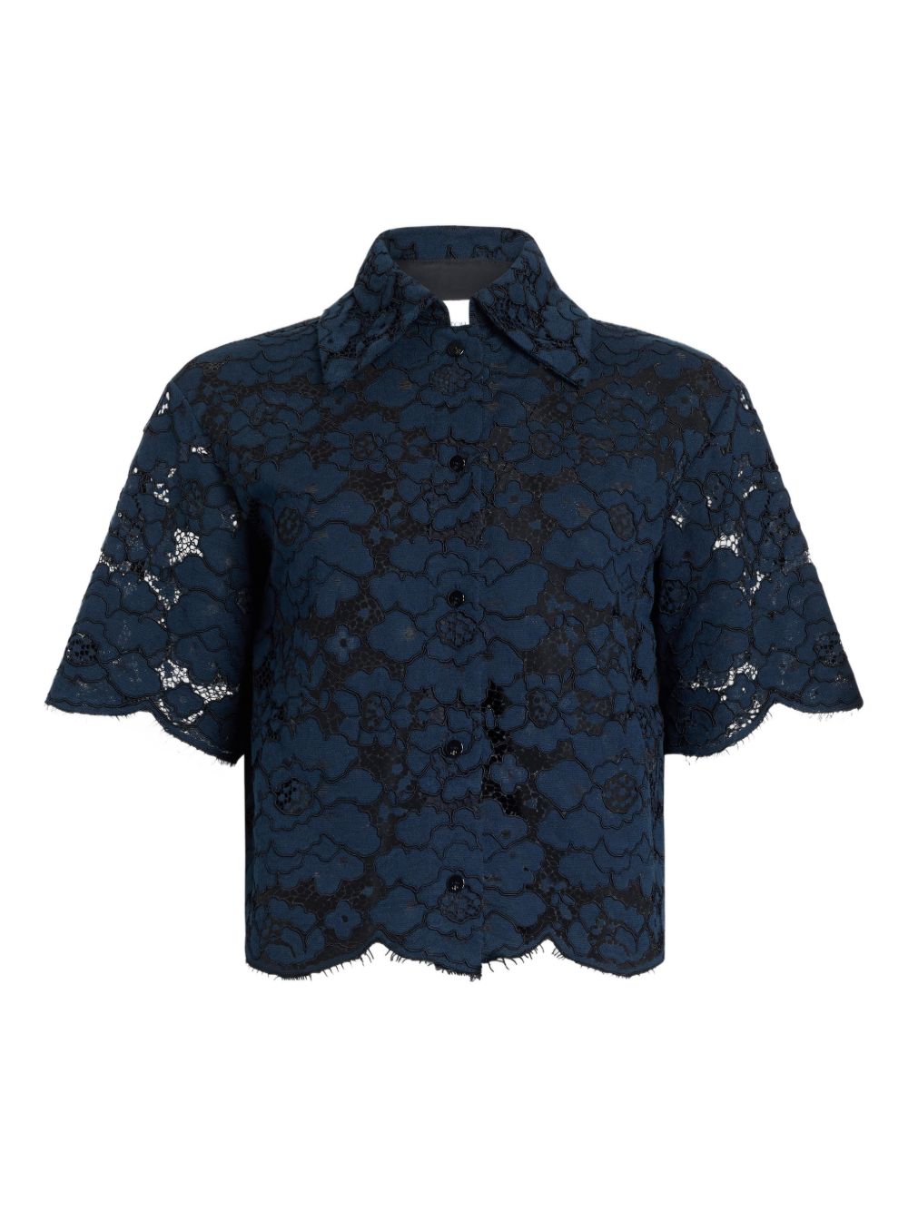 Cropped Lace Shirt with Floral Patterns